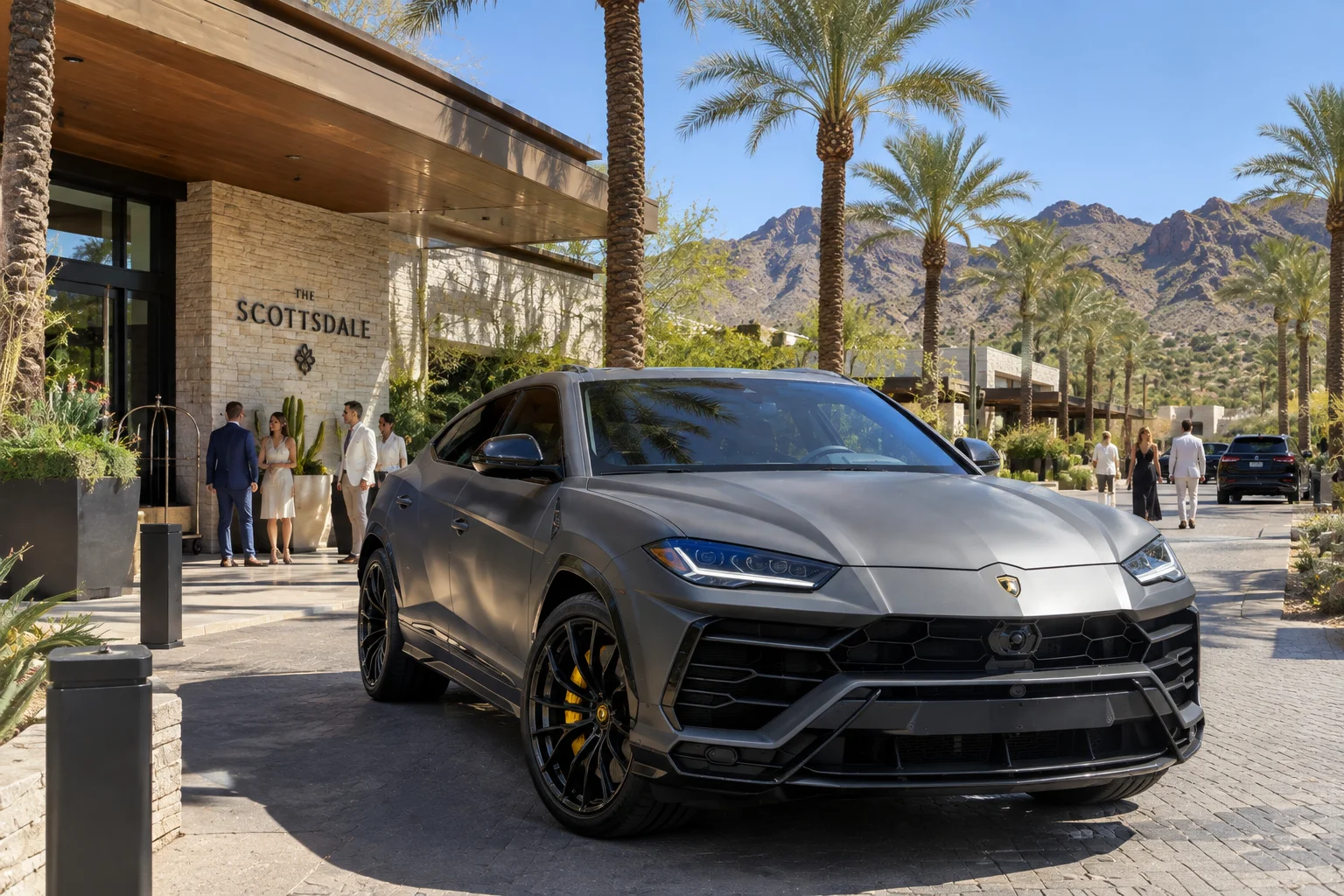 Lamborghini Urus parked outside a Scottsdale resort during event season